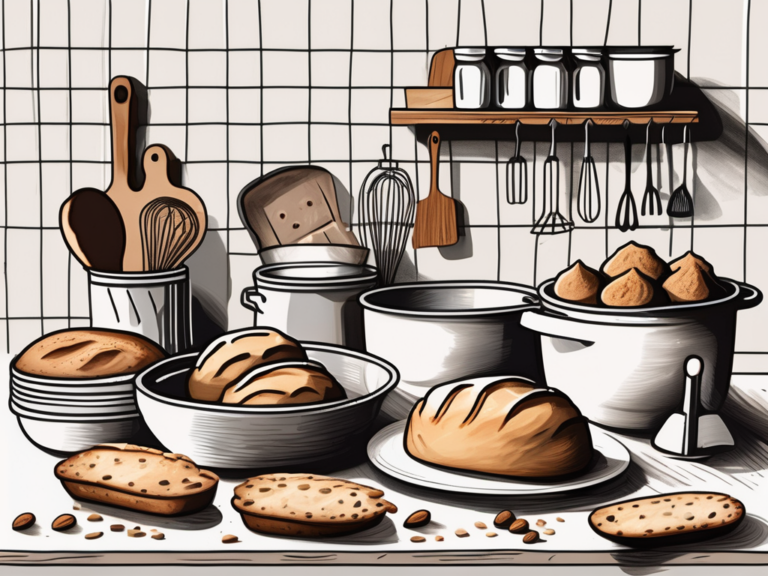 A few diverse baking kits spread out on a rustic kitchen table