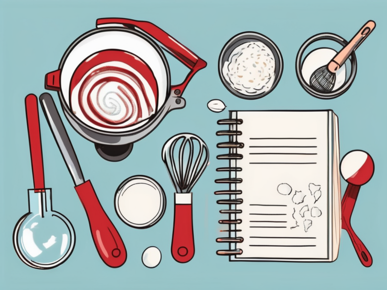 A kitchen scene with various baking tools such as rolling pins