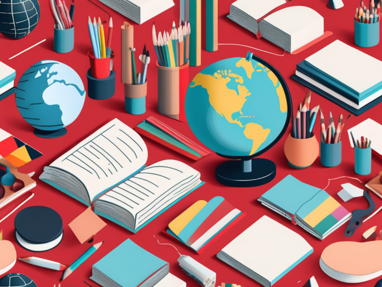 A colorful assortment of educational materials such as books