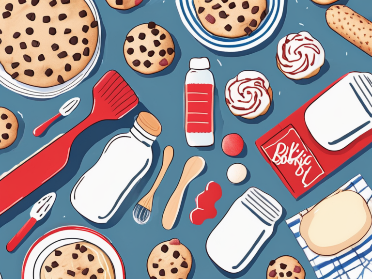 A kids baking kit spread out on a kitchen counter with various after-school treats like cookies and cupcakes